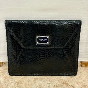 Michael Kors Faux Python Envelope Clutch. Black